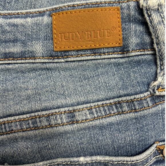 Judy Blue Size 11/30 Denim Skinny Jeans Blue Distressed Ripped Raw Hem Slim Mid - Picture 5 of 5